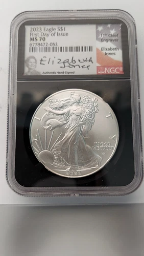 2023 United States, American Silver Eagle, NGC MS70, Elizabeth Jones Signed, FDI