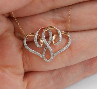 1Ct Round Lab Created Diamond Double Heart Pendant 14K Rose Gold Plated