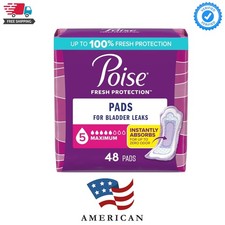 Poise Incontinence Pads for Women, Maximum Absorbency, Long, Pack of 48