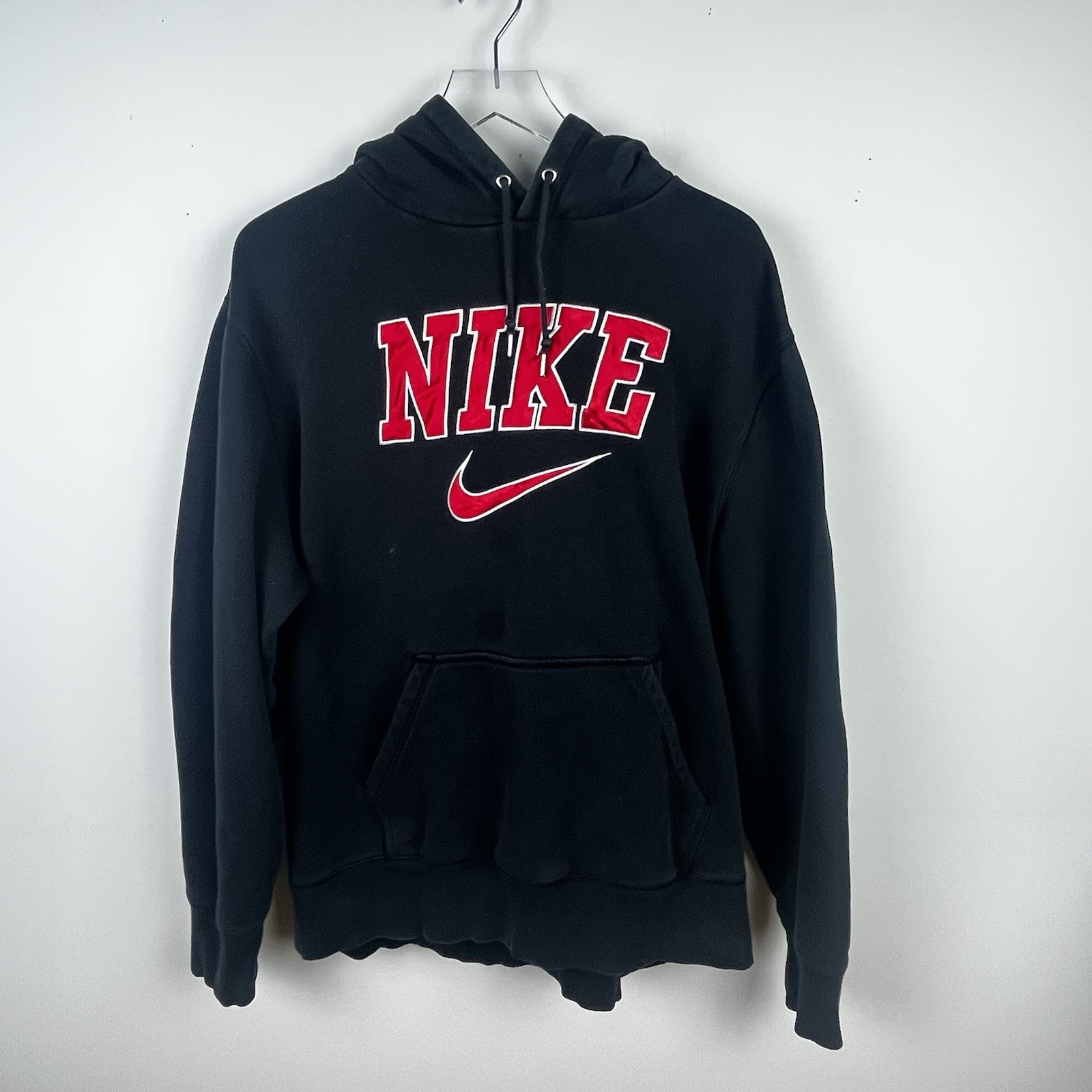 Vintage Nike Sweatshirt Mens XL Black Spellout Swoosh Logo Hoodie 90s Y2K