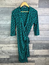 Laura Ashley Wrap Dress Size UK 14 Green Black Geometric Print Pattern Jersey