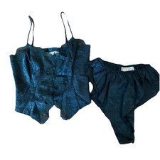 Victoria  s Secret VINTAGE Gold Label High-Cut Green Satin  Lace PJ Set P/XS