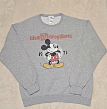 Walt Disney World 1971 Mickey Mouse Gray Sweatshirt Unisex Retro Style Size L