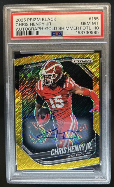 2025 Prizm Black Chris Henry Jr. Prospects Auto Gold Shimmer FOTL #/10 PSA 10