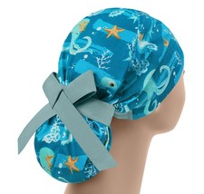 Scrub hats, nurse scrub cap, womens surgical hat, octopus ponytail scrub cap
