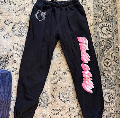 Hello Kitty and Friends Women s Jogger Pants Black Cotton Blend Rhinestone