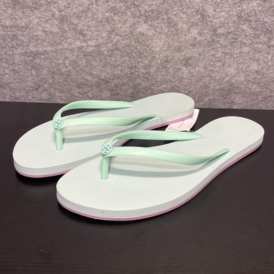Tory Burch Chelsea Flip Flops Women 8M Soft Aqua Pink Thong Sandal Summer Resort