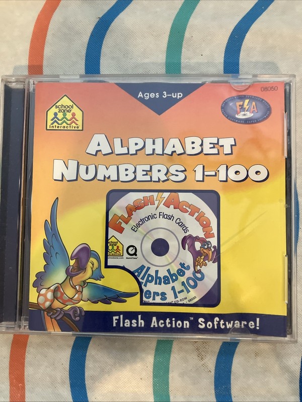 School Zone Alphabet Numbers 1-100 Flash Action Software CD-ROM PC Mac 2003