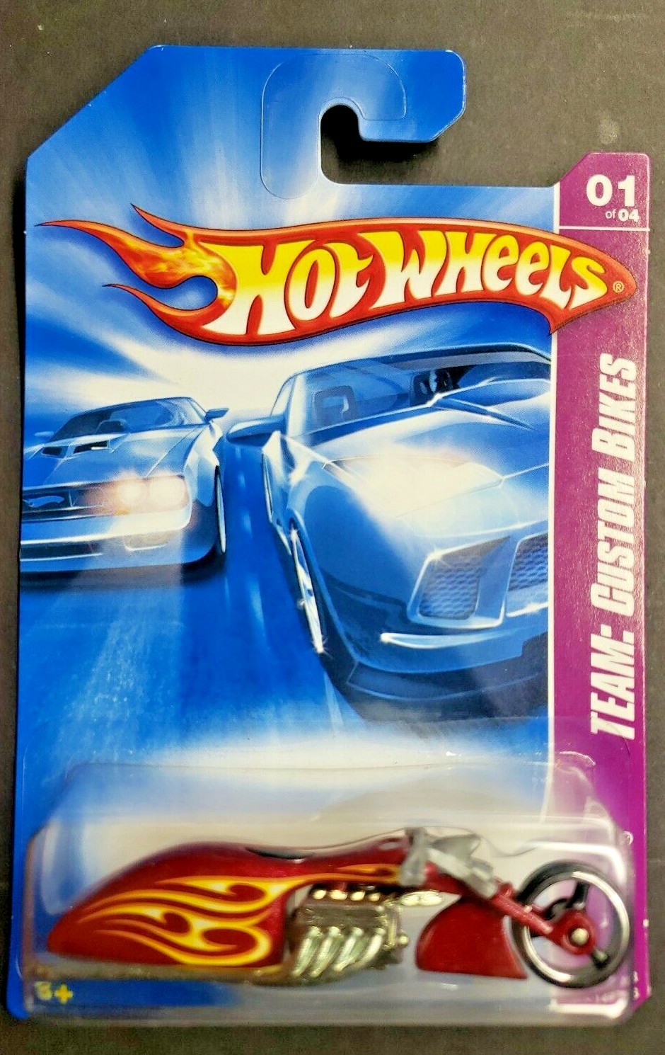 2008 Hot Wheels Pit Cruiser Race World Time: Custom Bikes Red w Flames HW9