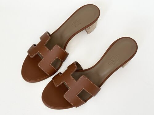 HERMES H OASIS SANDALEN IN GOLD BRAUN LEDER SCHUHE PANTOLETTEN PANTOLETTEN 38 - Bild 8 von 17