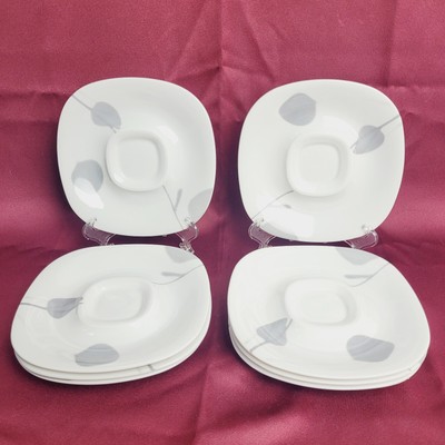 8 Vintage Block Langenthal Transition Shadows Gray Leaves Plates Saucers MCM 6''