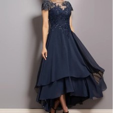 Mother of the Bride High Scoop Neck Asymmetrical Tea A-Line Formal Evening Dress