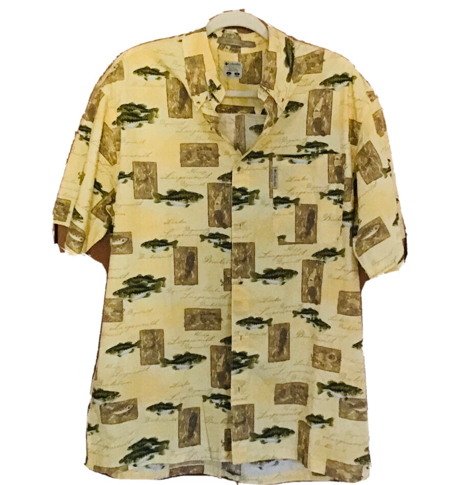 Columbia River Lodge Men’s L Button Down Short Sleeve Fish Fishing Shirt Slits