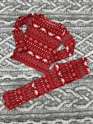 Cat & Jack Cozy 4 Red Micro Fleece Bear Snowflake Kids Pajamas Long Sleeve Pants