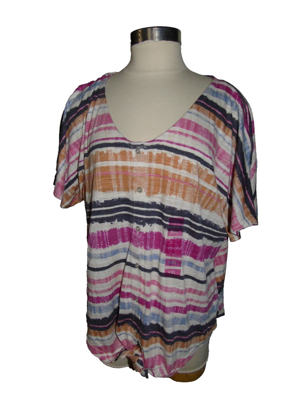 New Zac & Rachel Woman XXL  Multi Stripe short Sleeve button down blouse Top