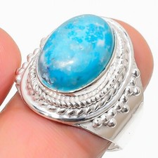 Blue Larimar Gemstone Handmade 925 Sterling Silver Jewelry Ring Size 8 US 