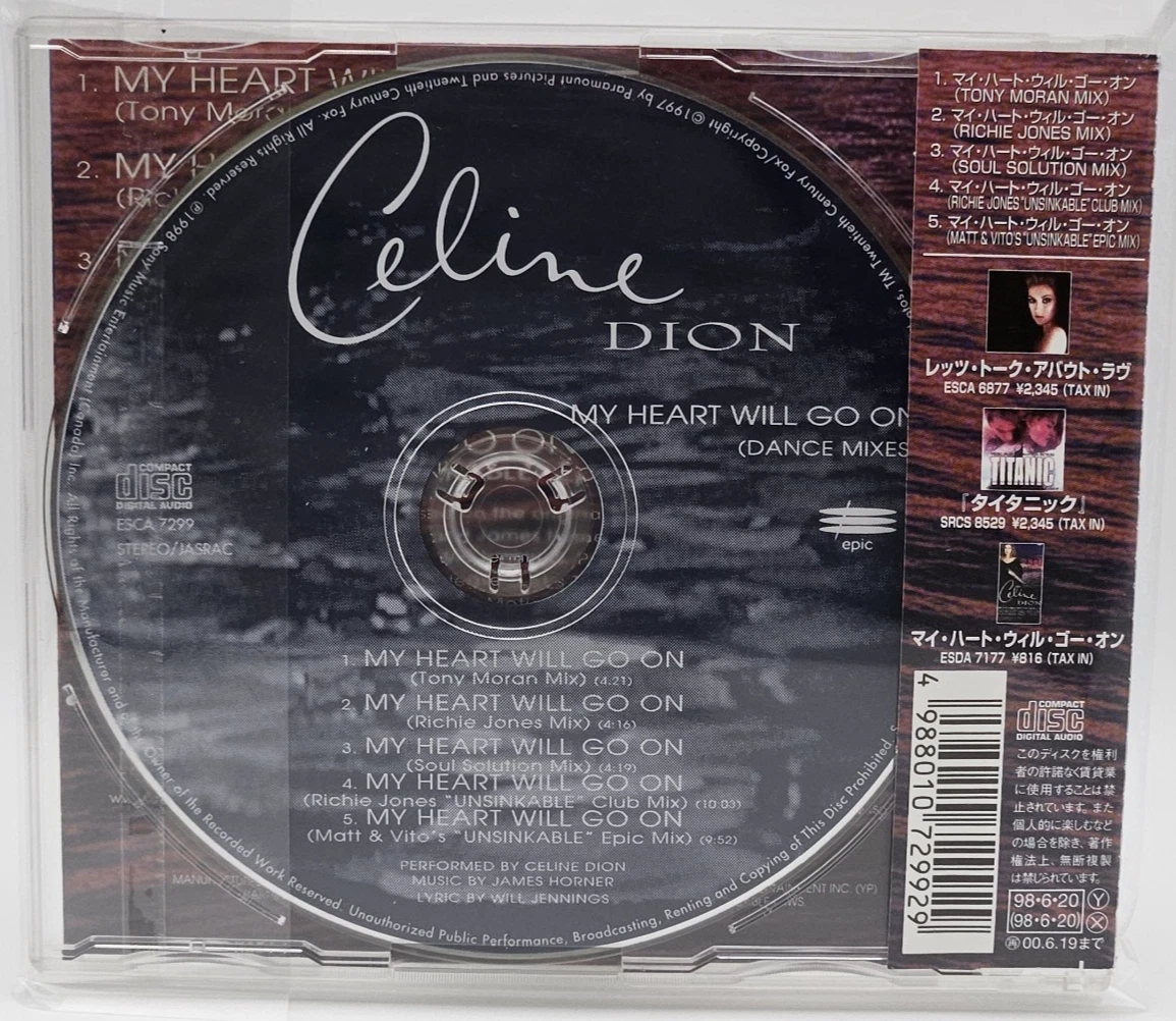CELINE DION My Heart Will Go On Dance Mixes Japón Single CD ESCA 7299 con OBI...