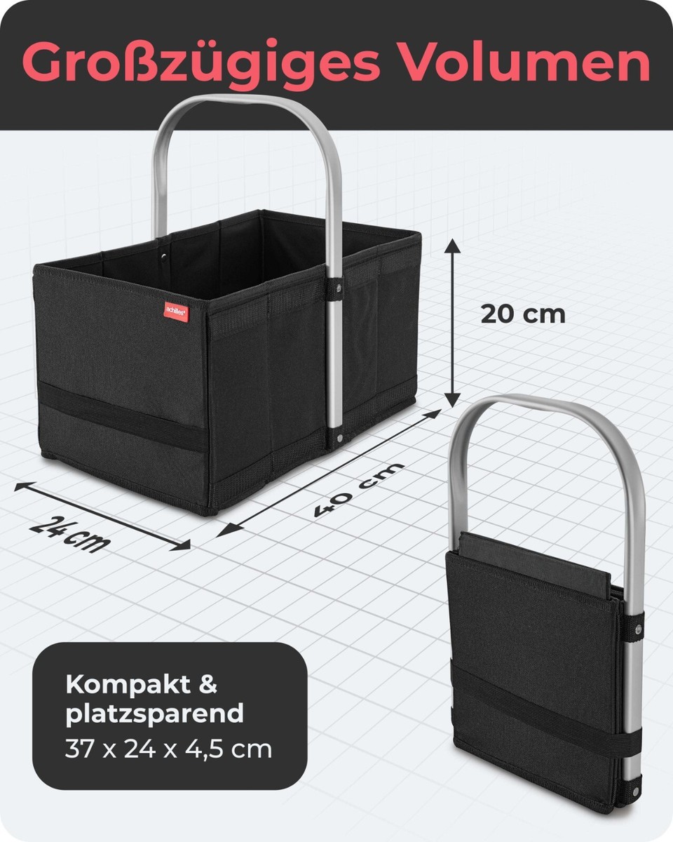 Personalisiertbarer Einkaufskorb – Klappbar, Mit Alu-Griff, 40x24x20 Cm, Schwarz