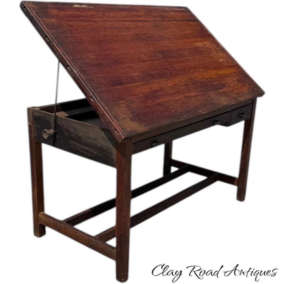 Antiguo roble dibujo mesa arquitectos dibujo ajustable reutilización 1900 Foto 4 de 4