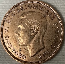1940 UNITED KINGDOM ONE PENNY BRONZE COIN,  AU, Clear Details, Nice Coin