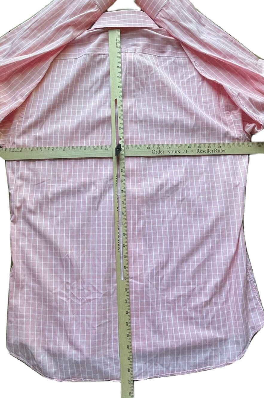 Burberry London SS Button Up Shirt USA Made Plaid Squares Pink 16/L Men EUC