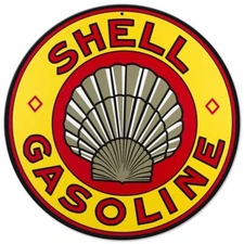 SHELL GASOLINE CLAMSHELL LOGO 14" ROUND HEAVY DUTY USA MADE METAL GAS ADV SIGN