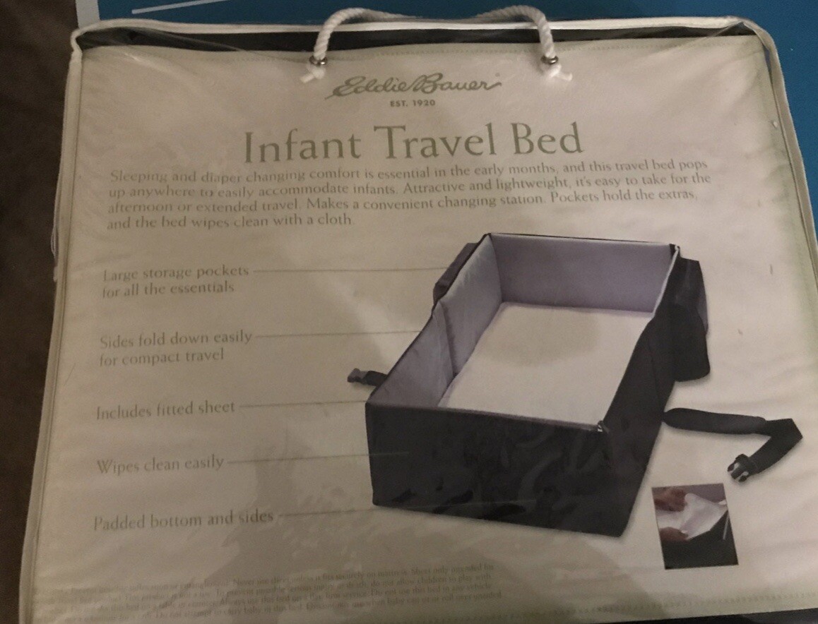 Eddie Bauer Infant Travel Bed Portable Crib Foldable Black Changing