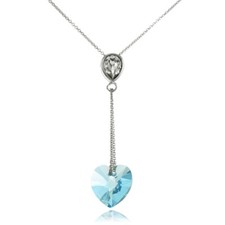 Sterling Silver Light Blue Heart Drop Necklace Adorned with European Crystals
