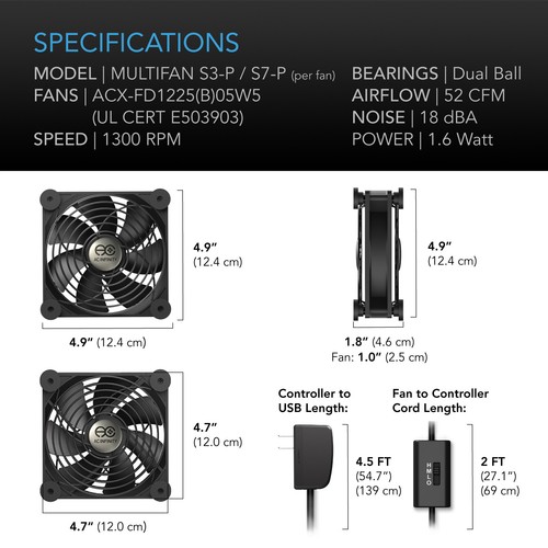 MULTIFAN S7-P, Quiet Dual 120mm AC-Powered Cooling Fan for Receiver DVR Cabinets - Picture 6 of 7