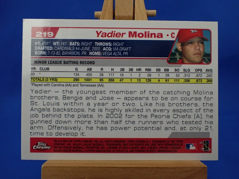 Yadier Molina Topps Chrome 2004 #219 1st Year First Year - Image 2 of 2