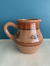 Vintage French Terracotta Jug Pitcher Glazed Hand Painted Rutic Studio Pottery