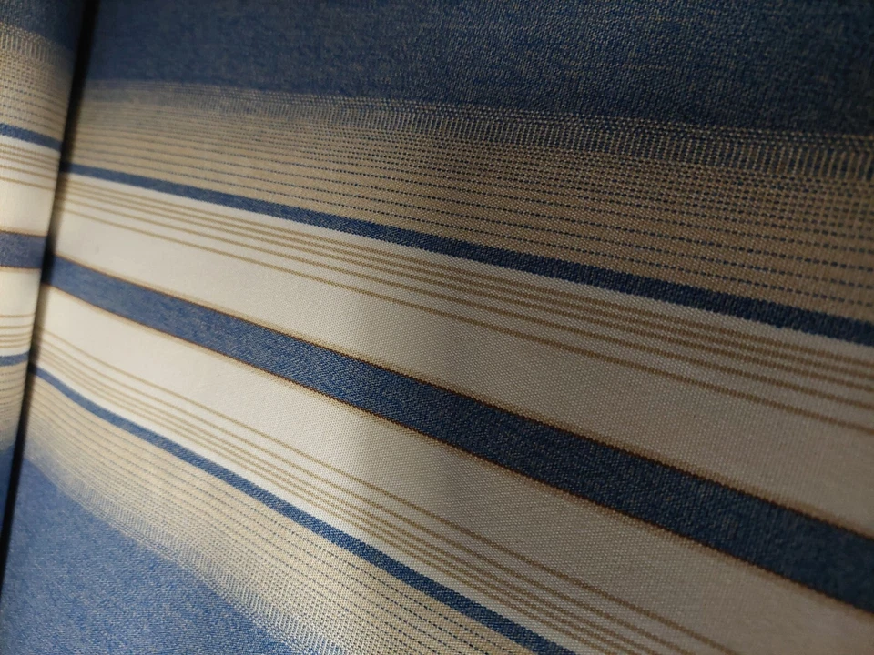 Toile transat store rayures bleu jean vendue au mètre largeur 120 cm - Photo 3/4