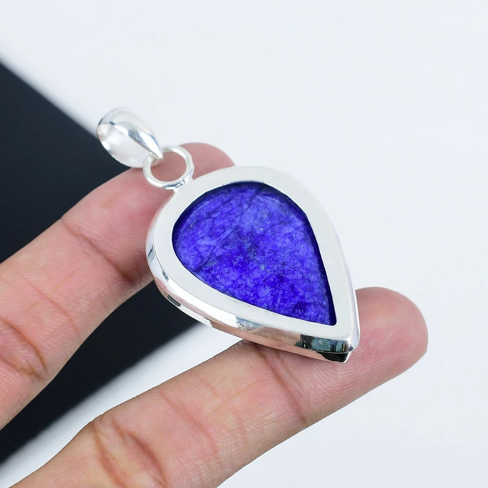 Zaffiro Blu Creato IN Laboratorio Gemma 925 Pendente Argento Sterling Per Nozze - Immagine 4 di 4