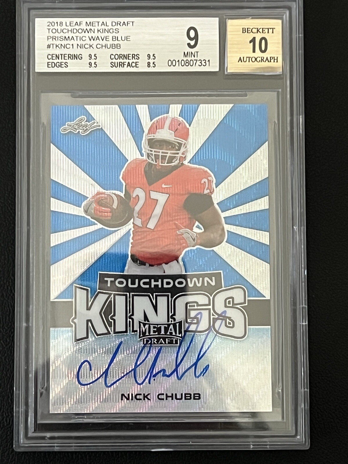 Nick Chubb Leaf Metal Draft Touchdown Kings Autograph #NC1 Blue Prismatic