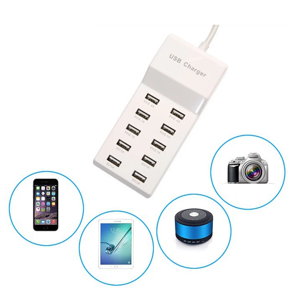 10-Port USB Fast Charging Station - Desktop & Wall Power Hub