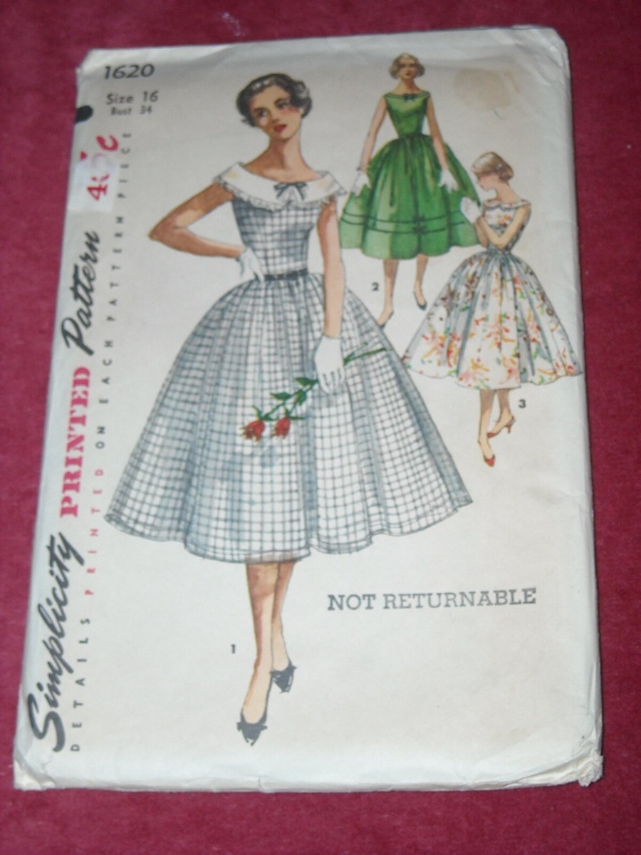 1956 SIMPLICITY #1620-LADIES (3 STYLE) SUMMER or PARTY POOF DRESS PATTERN  16FF