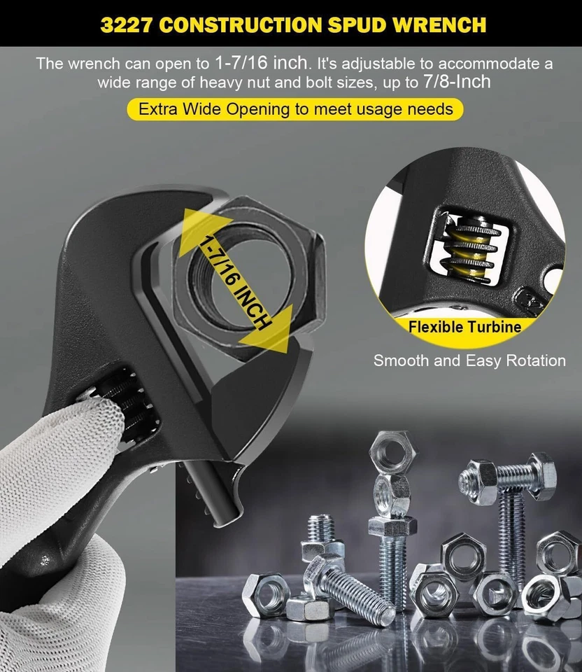 Tools 3227 Extra Wide Adjustable Spud Wrench 10-Inch 1-7/16-Inch Tether Hole - Image 3 of 4