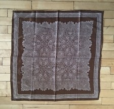 Vtg Robinson Golluber Brown Floral Polyester Square Scarf 26" Japan