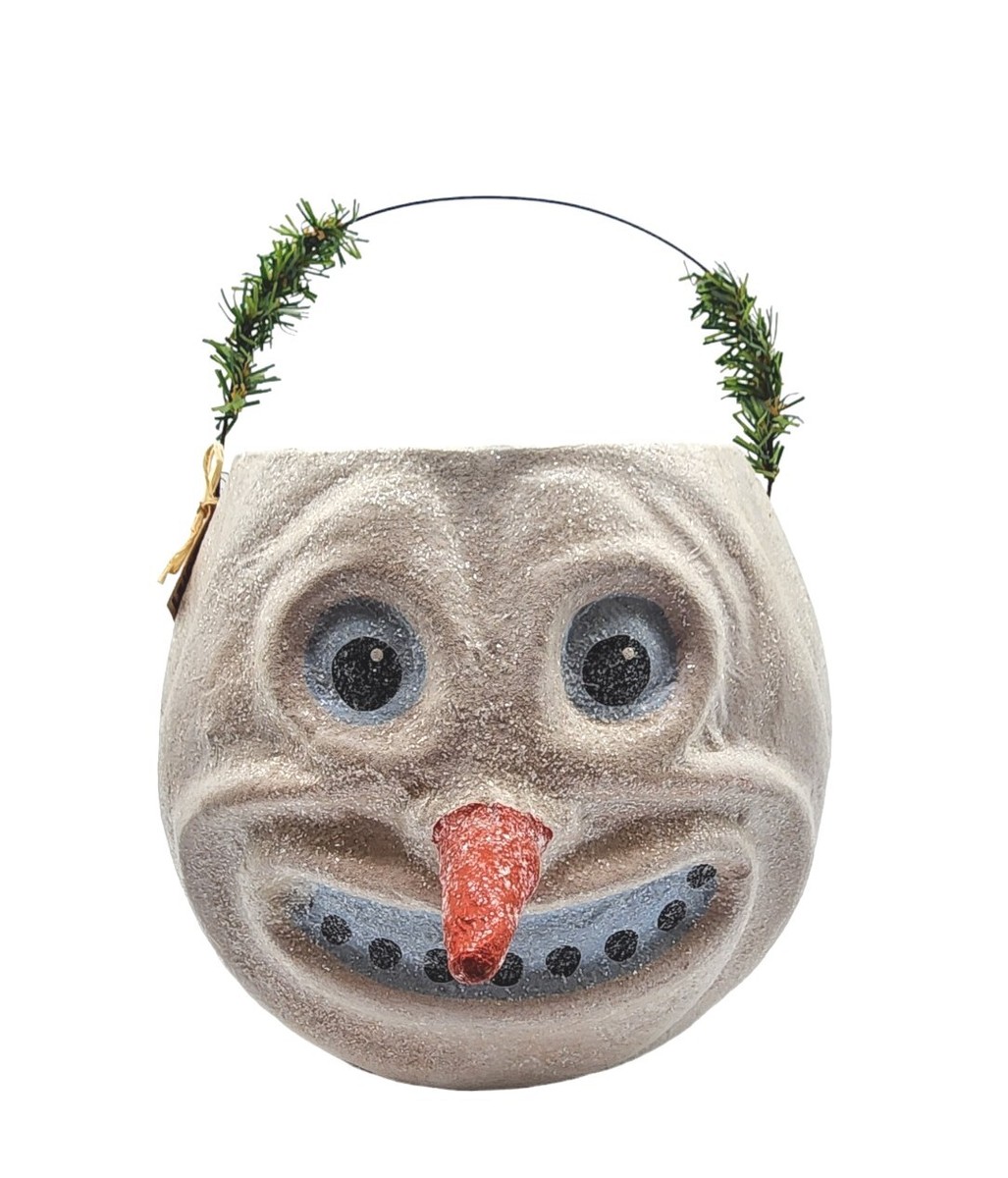 Vintage Paper Mache Snowman Face Candy Bucket Wimpole Street Vintage Paper Mache Snowman Face Candy Bucket Wimpole Street