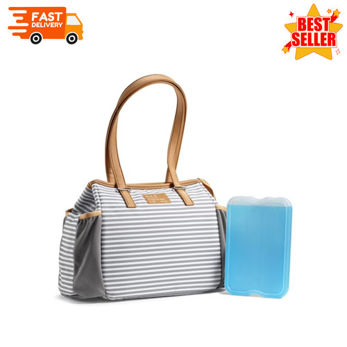 Fit & Fresh Copley Large Insulated Lunch Bag Thin Gray Stripe Women Tote