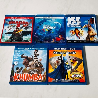 Blu-ray Lot of 5  Finding Dory - Dragon 2 - Megamind - Ice Age Meltdown - Khumba