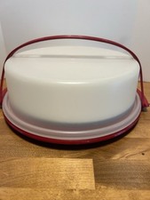 Vintage Tupperware Pie Cake Carrier With Lid Red Base and Red Handle 11  Paprika