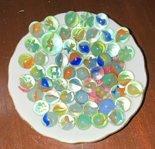 Lot of Vintage Glass Swirl Marbles with Blue Drawstring Pouch