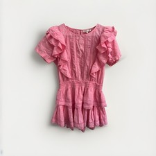 Love Shack Fancy Natasha Tiered Ruffle Mini Dress Pink Short Sleeve Size M