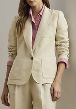 New Lauren RL Women's Linen-Blend Twill Blazer Ivry Beige Size-2, 160 Off MSRP
