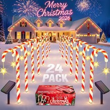 Solar Christmas Lights Outdoor Decorations: 24-Pack Candy Cane Pathway Lights wi
