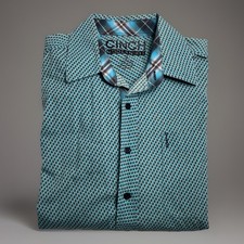 Cinch Men's Geometric Print Modern Fit Button Down Western Shirt Turquoise/Blue