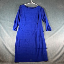 Tahari Arthur S. Levine Women's Dress Size 8 Blue Sheath 3/4 Sleeves Tiered Hem