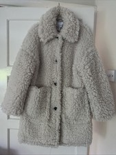 Topshop Stunning Cream Faux Fur Boucle Coat Jacket Size 10 Excellent Condition