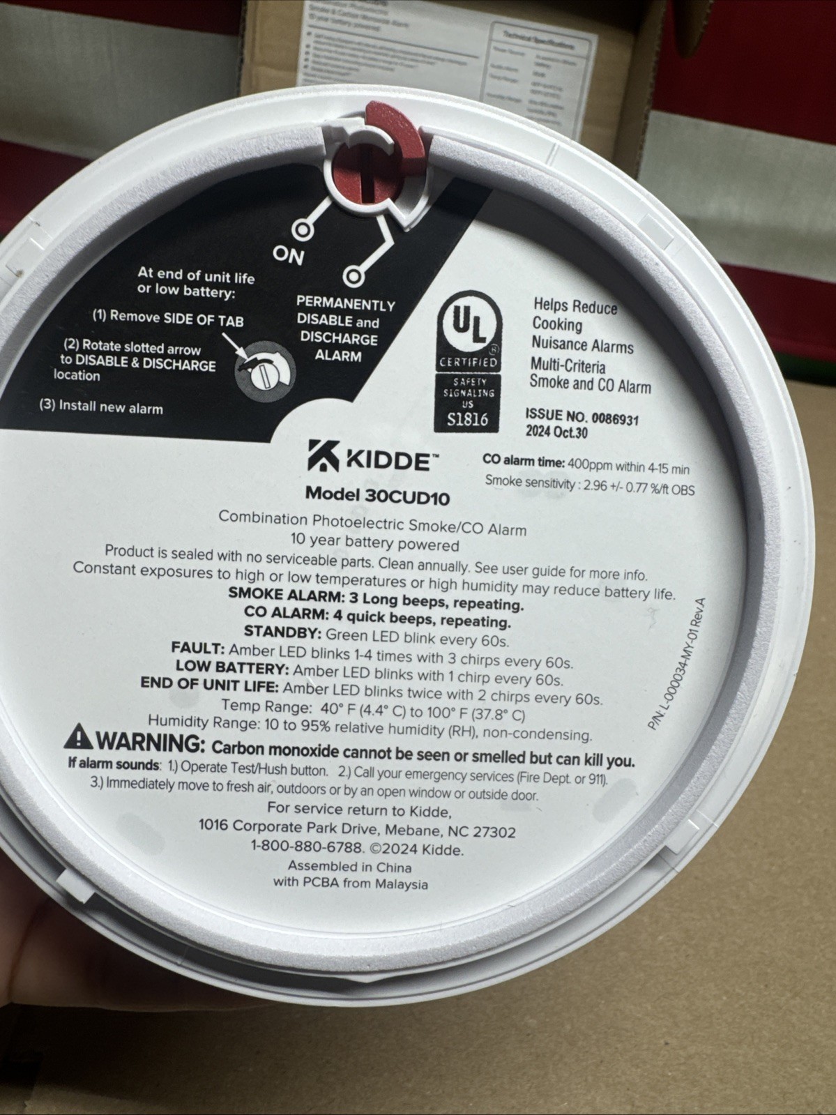 Kidde Smoke & CO Detector, 10-Year Battery, LED Warning Indicators 30CUD10.